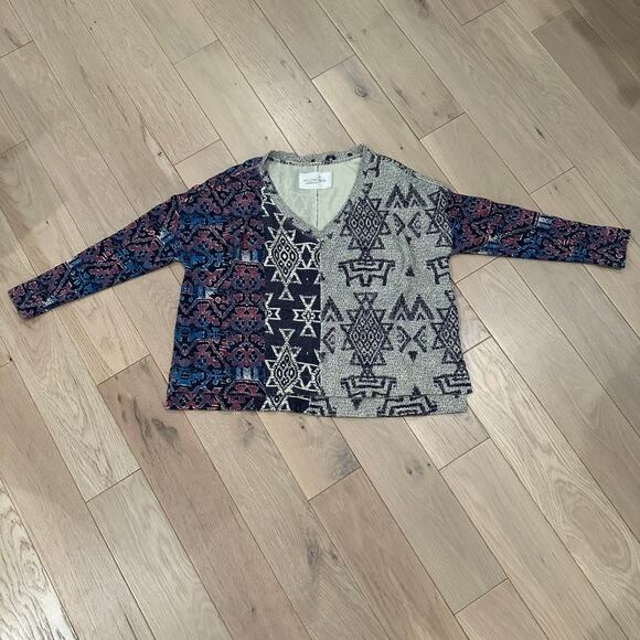 Anthropologie Pilcro Moira Thermal Waffle Knit v-neck Pullover Aztec Tribal XS - Picture 2 of 7